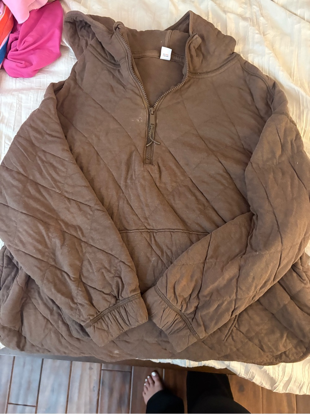 Quilted Hooded Pullover Jacket - Brown